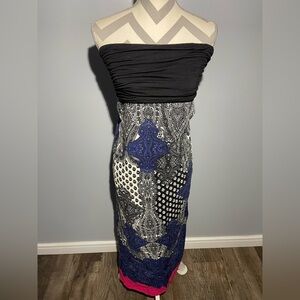 Elegant Black and Blue Strapless Dress